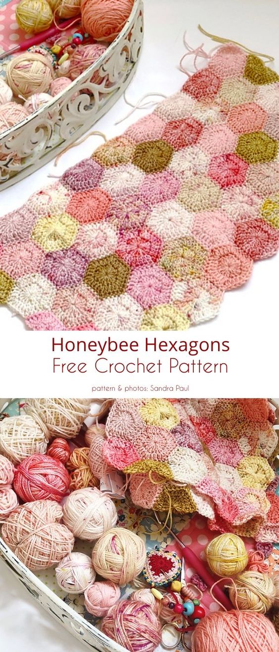 light rose blanket made with little crochet hexagons