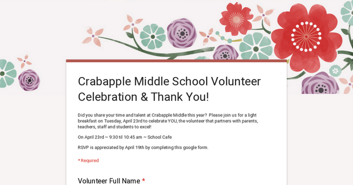 Crabapple Middle School Volunteer Celebration & Thank You!
