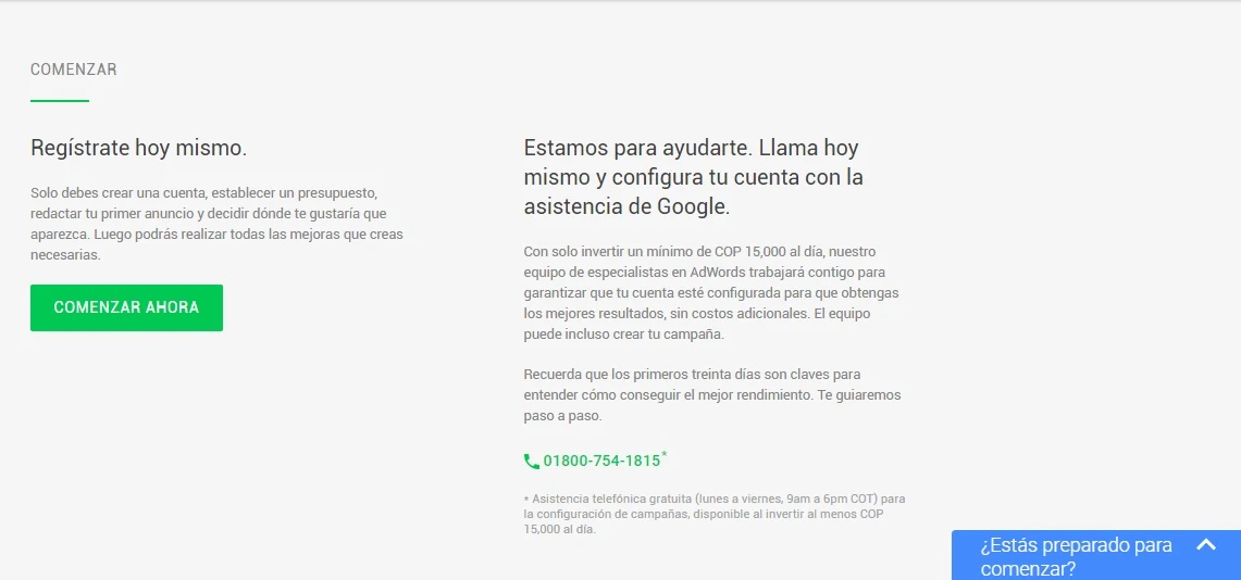 Pagina de destino Google Adwords