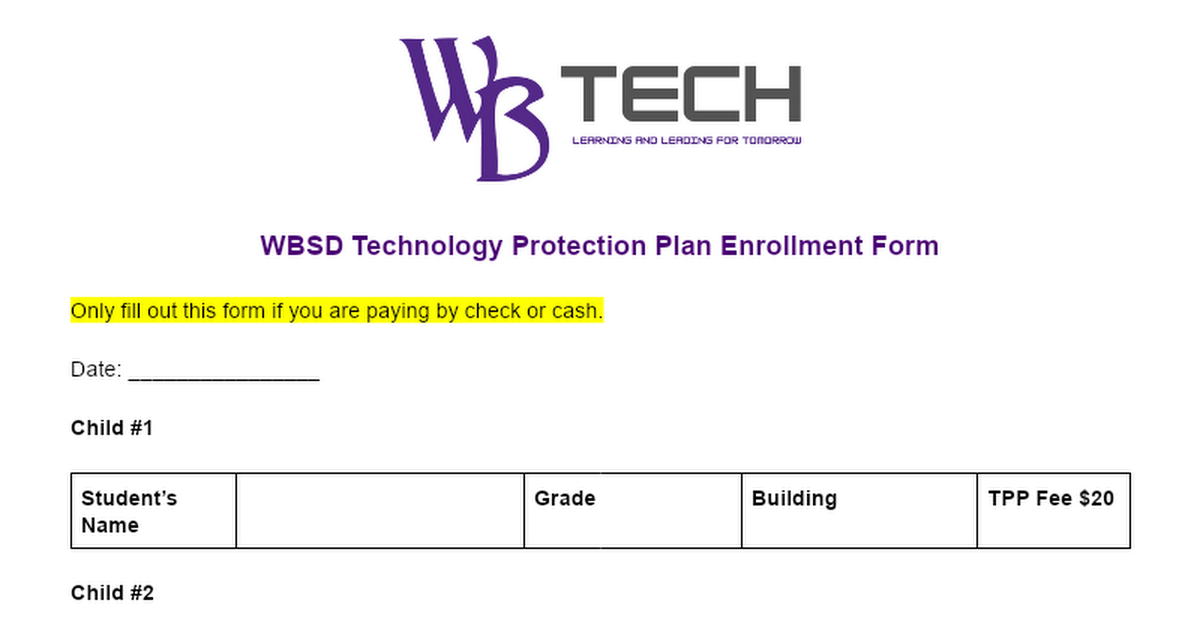 WBSD Technology Protection Plan Enrollment Form