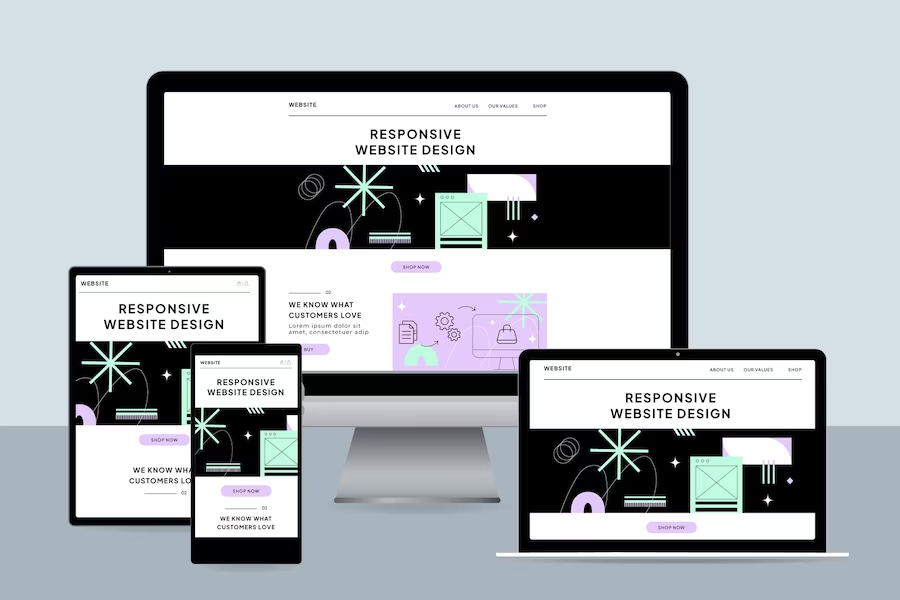 A landing page displayed in different devices about responsive web design