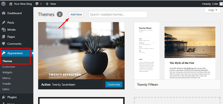 Adding a new WordPress theme to a free WordPress blog