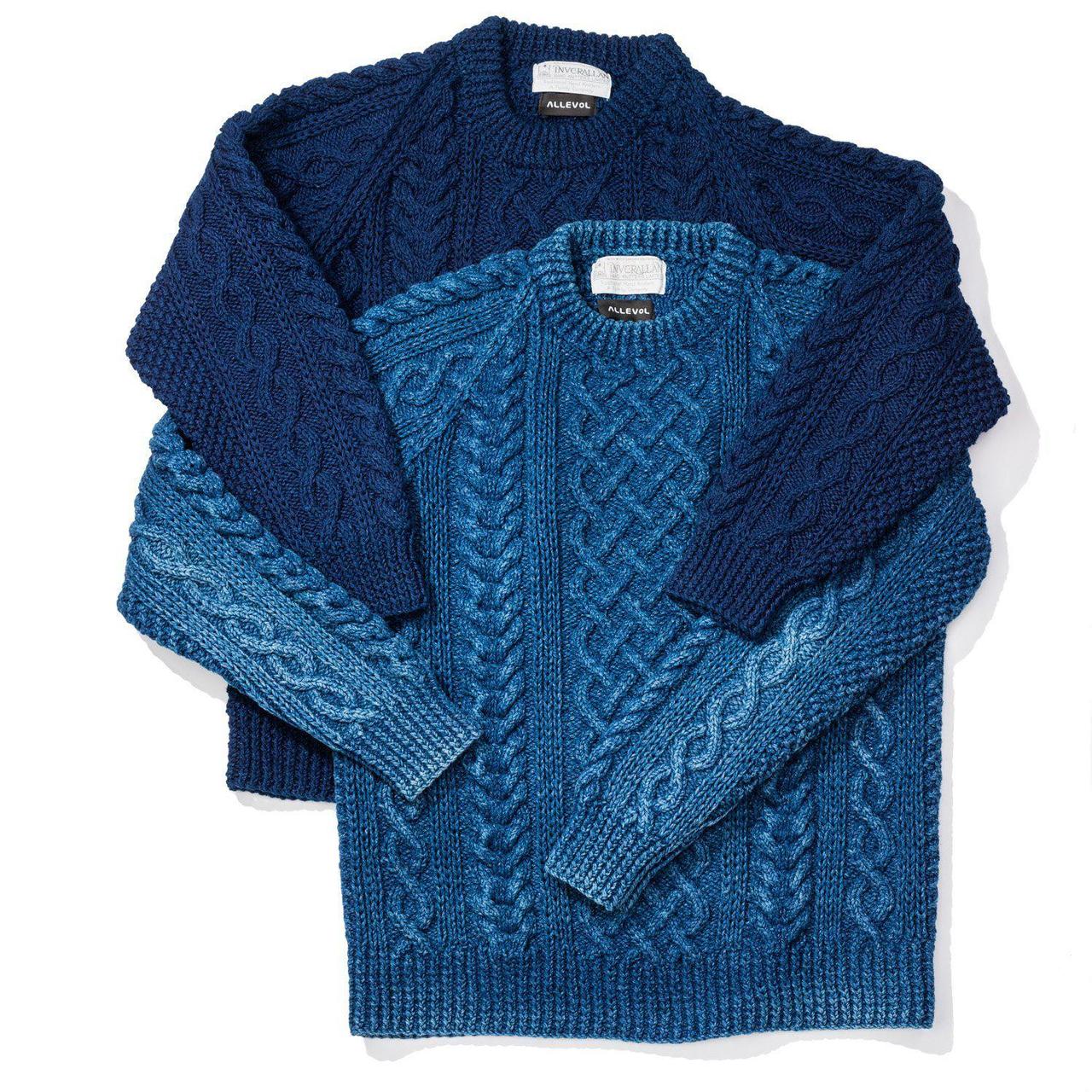 Allevol x Inverallan Cable Knit Crew 1A Indigo-Knitwear-Clutch Cafe