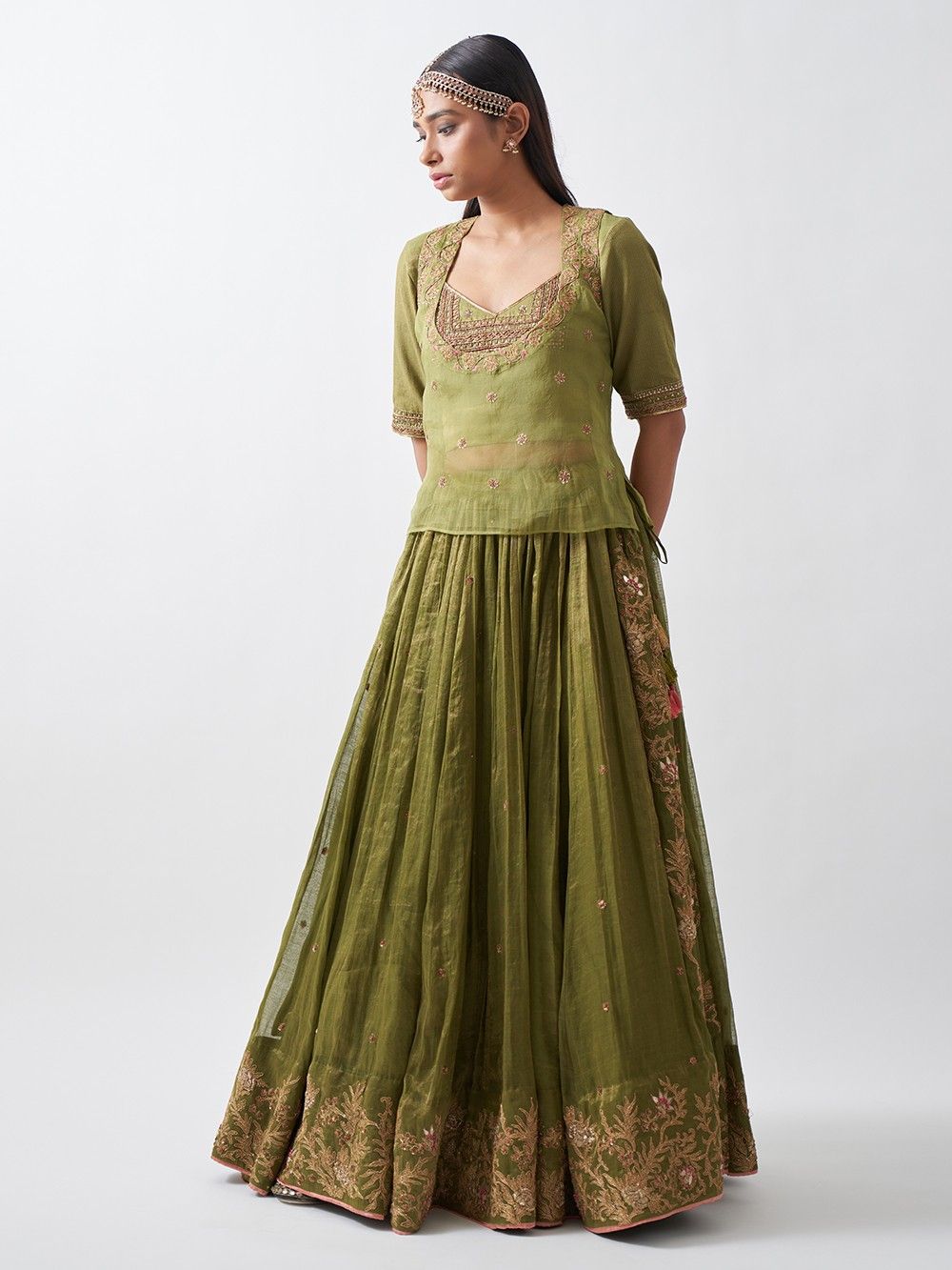 the loom - Lime Green Zardozi Embroidered Chanderi Blouse
