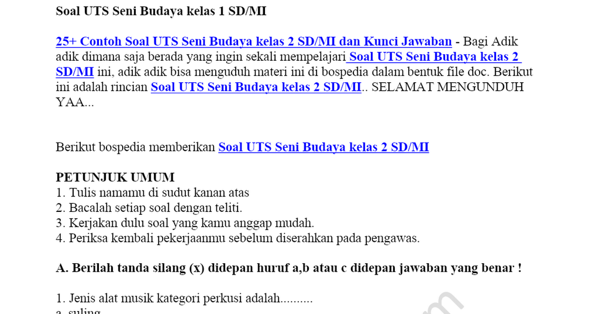 25+ Contoh Soal UTS Seni Budaya kelas 2 SD MI dan Kunci Jawaban.docx