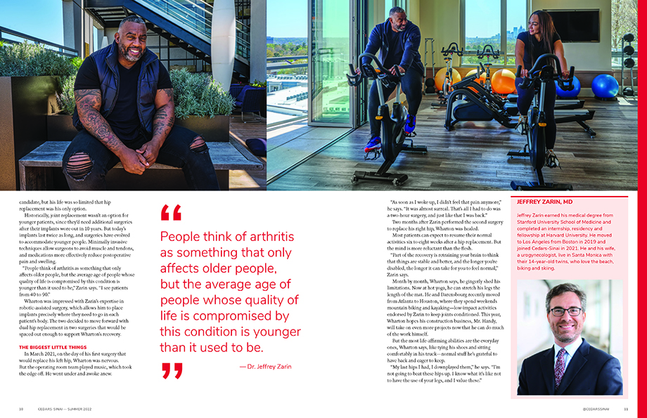 Tear sheet from Mount Cedars-Sinai magazine showing lifestyle images of former semi-pro football play John Wilson and his wife Shyla Darensbourg by photographer Matt Odom