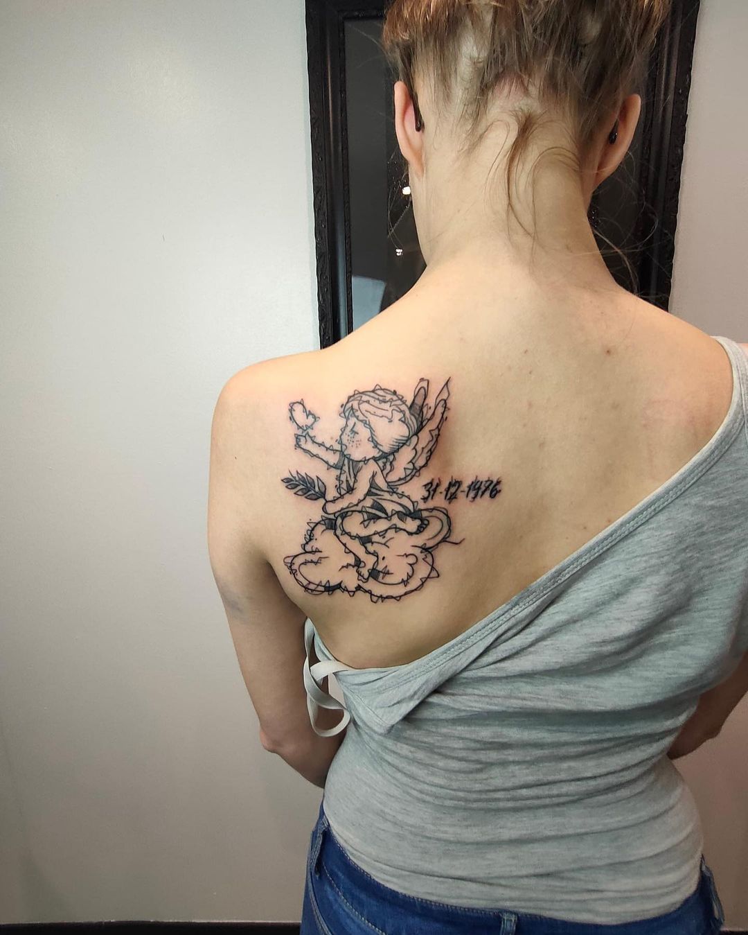 Angel Tattoo On Back Shoulder