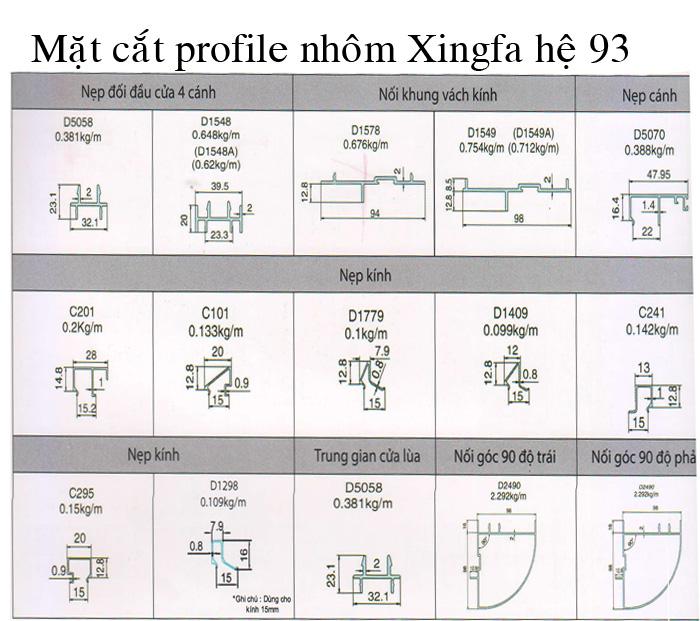 Hình ảnh mặt cắt hệ nhôm 93 Xingfa
