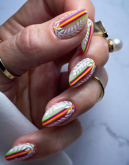  Sweet Candy Stripes Neon Nail Designs