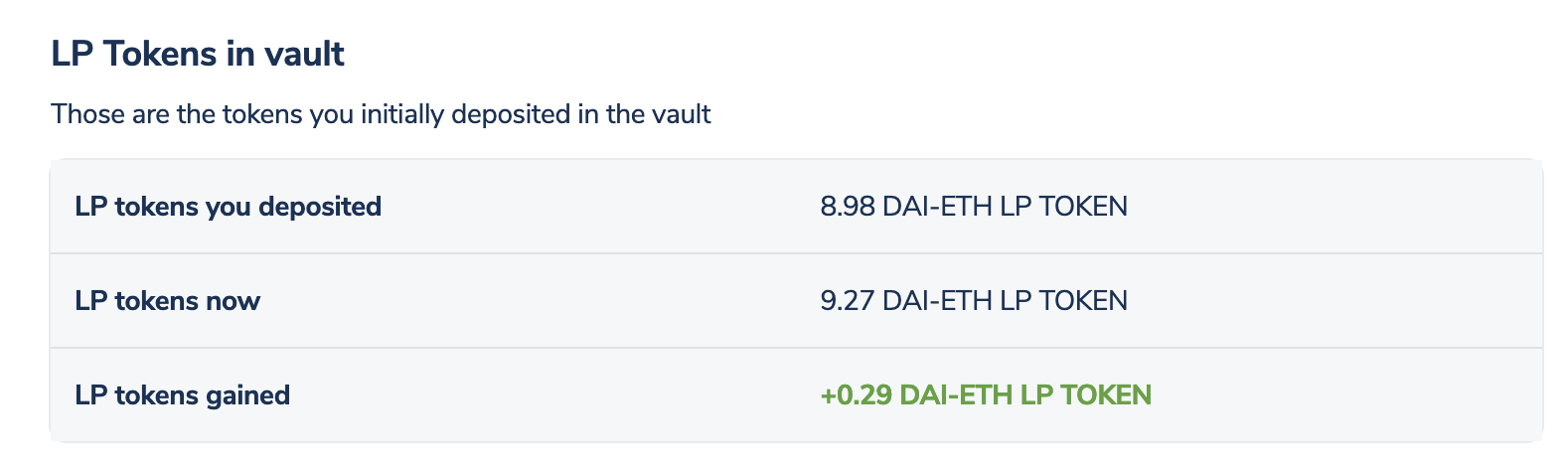 LP tokens in vault