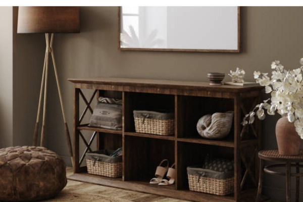 Console table with storage baskets