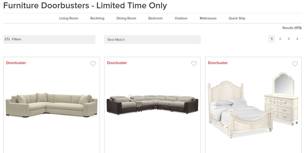 sectionals and a bedroom set, all on sale