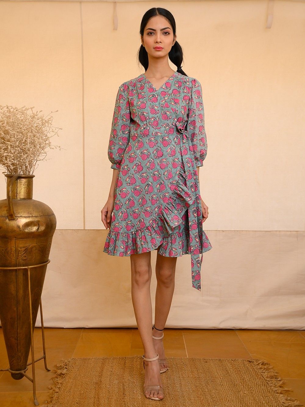 the loom - Blue Pink Printed Cotton Dress