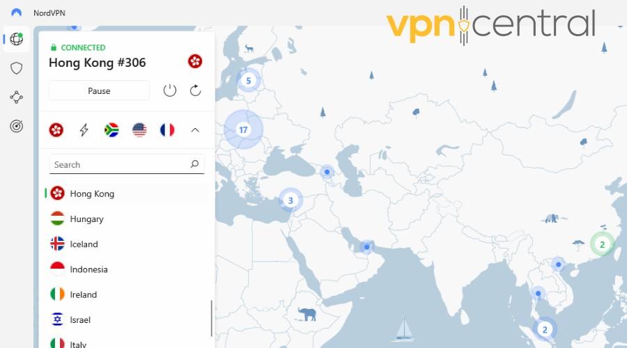 nordvpn server locations hong kong