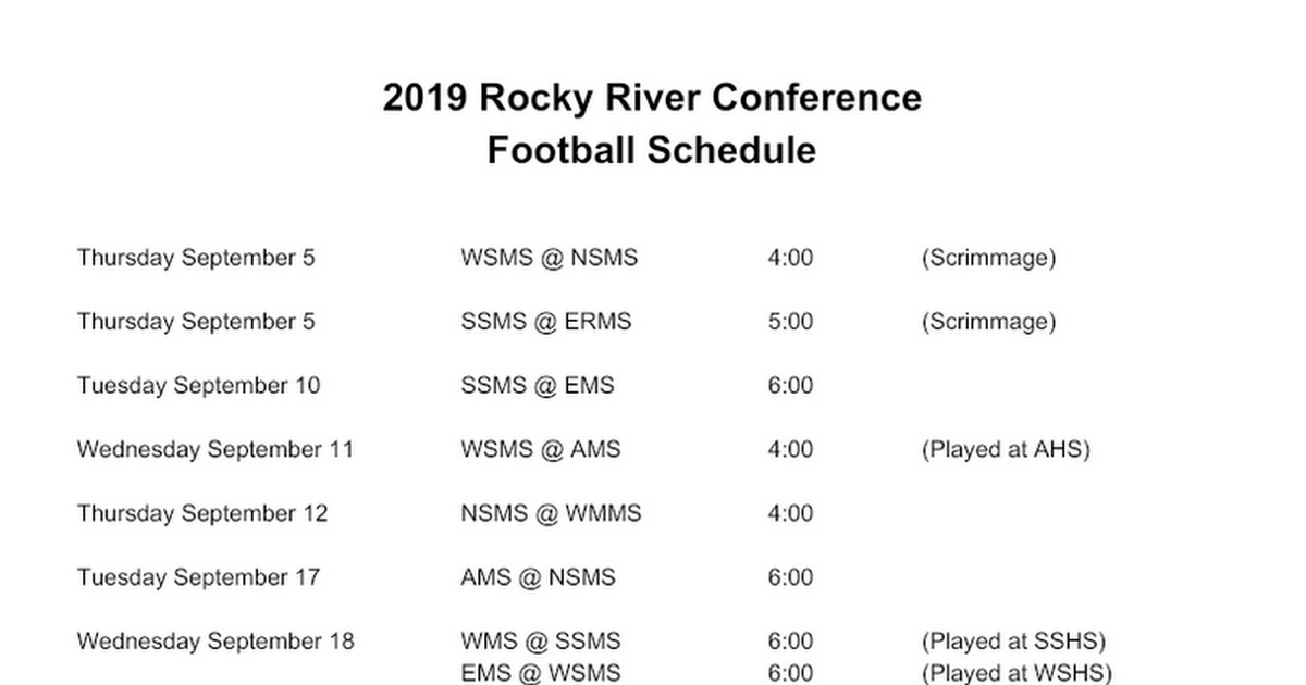 2019 Rocky River Football Schedule Google Docs