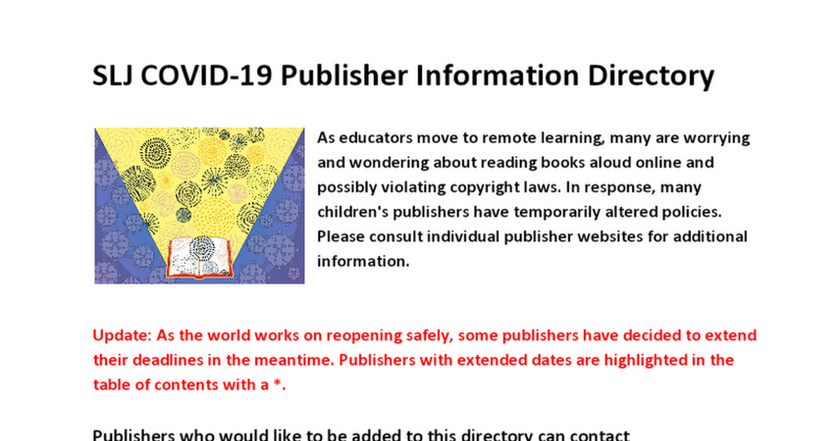SLJ COVID-19 Publisher Information Directory