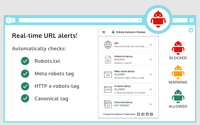 Example of the status of Robots Exclusion Checker