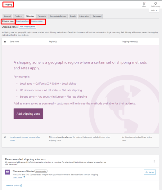 Details of the shipping tab to fix WooCommerce shipping rates.