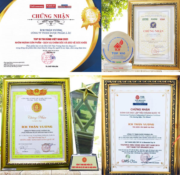 Một số giải thưởng danh giá mà sản phẩm Ích Thận Vương được vinh danh