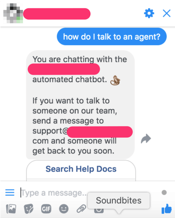 screenshot of text conversation using a chatbot