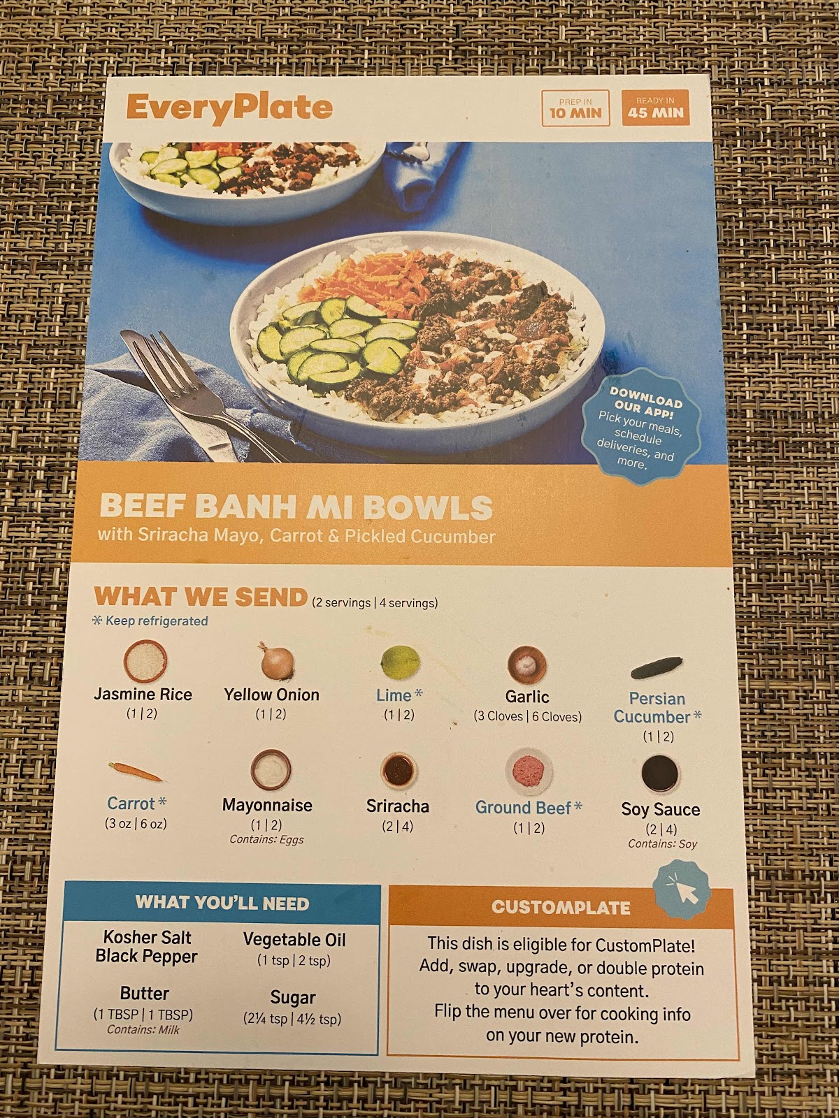 EveryPlate Beef Banh Mi Bowls