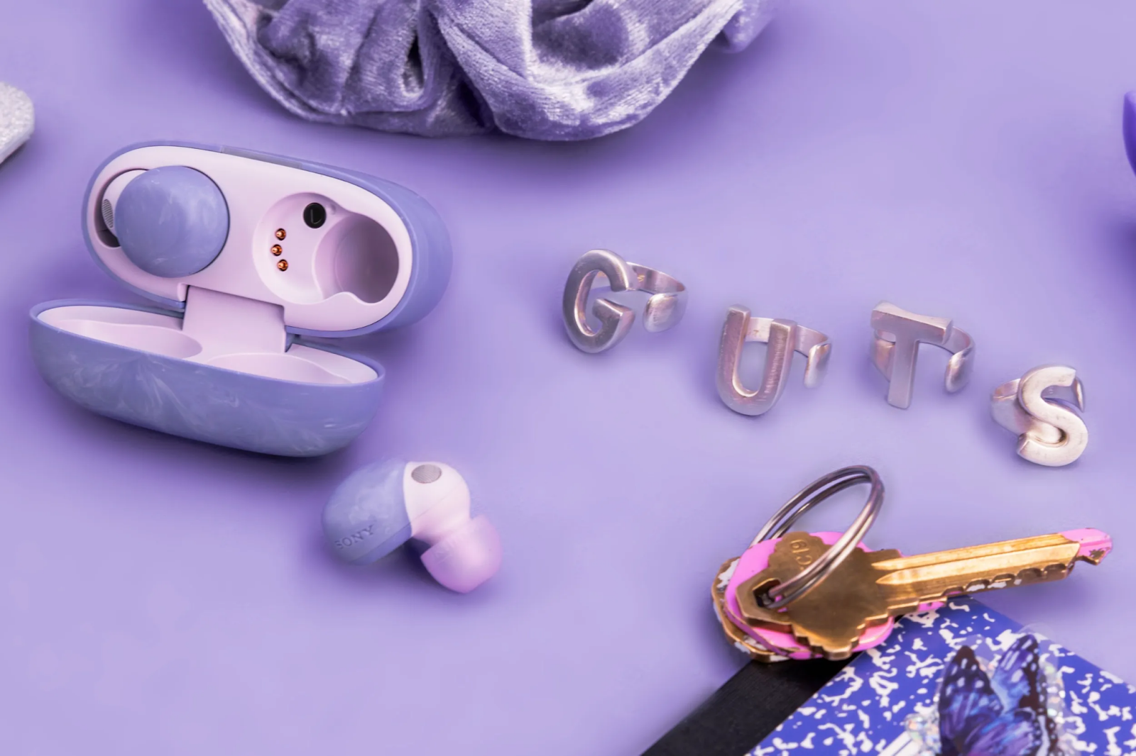 LinkBuds S x Olivia Rodrigo in a marbled purple finish.