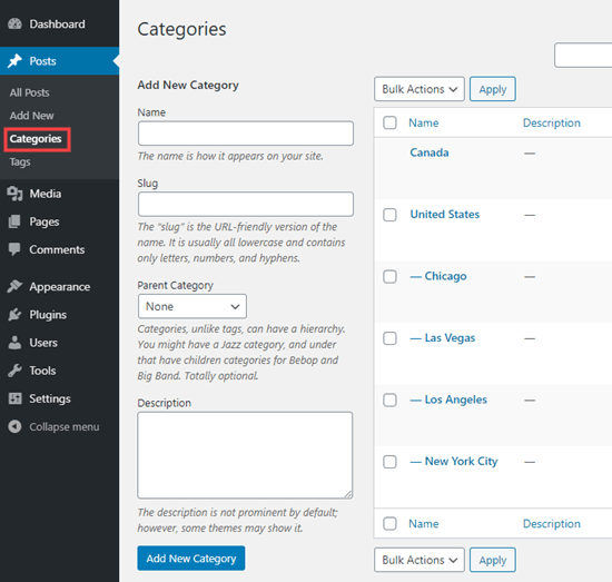 Adicionando uma nova categoria em Posts - Categorias no WordPress