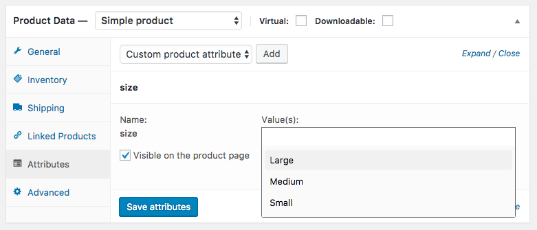 Add global woocommerce product attributes to product