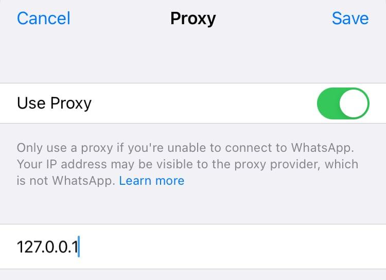 WhatsApp proxy ayarları