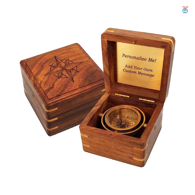 Engraved Compass Personalized in Wood Box
