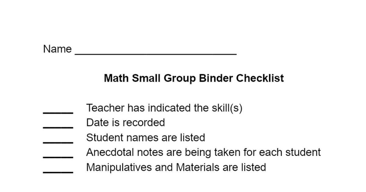 Small Group Binder Checklist