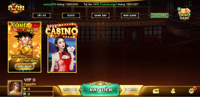 Live casino hấp dẫn tại Iwin Club