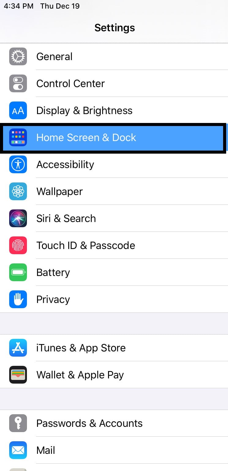 select Homescreen and Dock