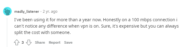 Reddit comments about ExpressVPN connection speed