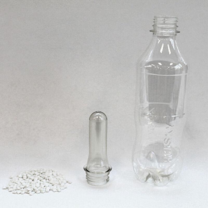 Origin successfully polymerized the bio-based sustainable chemical FDCA into the common recyclable plastic, PET, and Husky molded the resulting “PET/F” hybrid polymer into preforms that were then blown into bottles.