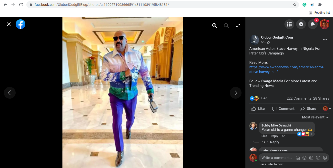 Steve Harvey ò wá sí Nàìjíríà láti wá ṣe ìpolongo ìdìbò fún Peter Obi