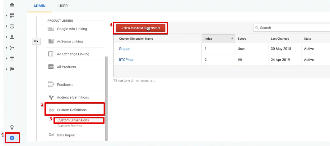 Adding a new custom dimension for the UTM parameters from Google Analytics