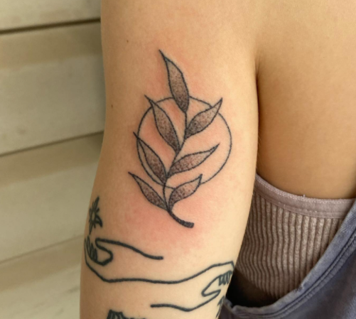 Leaf Stick And Poke Tattoo