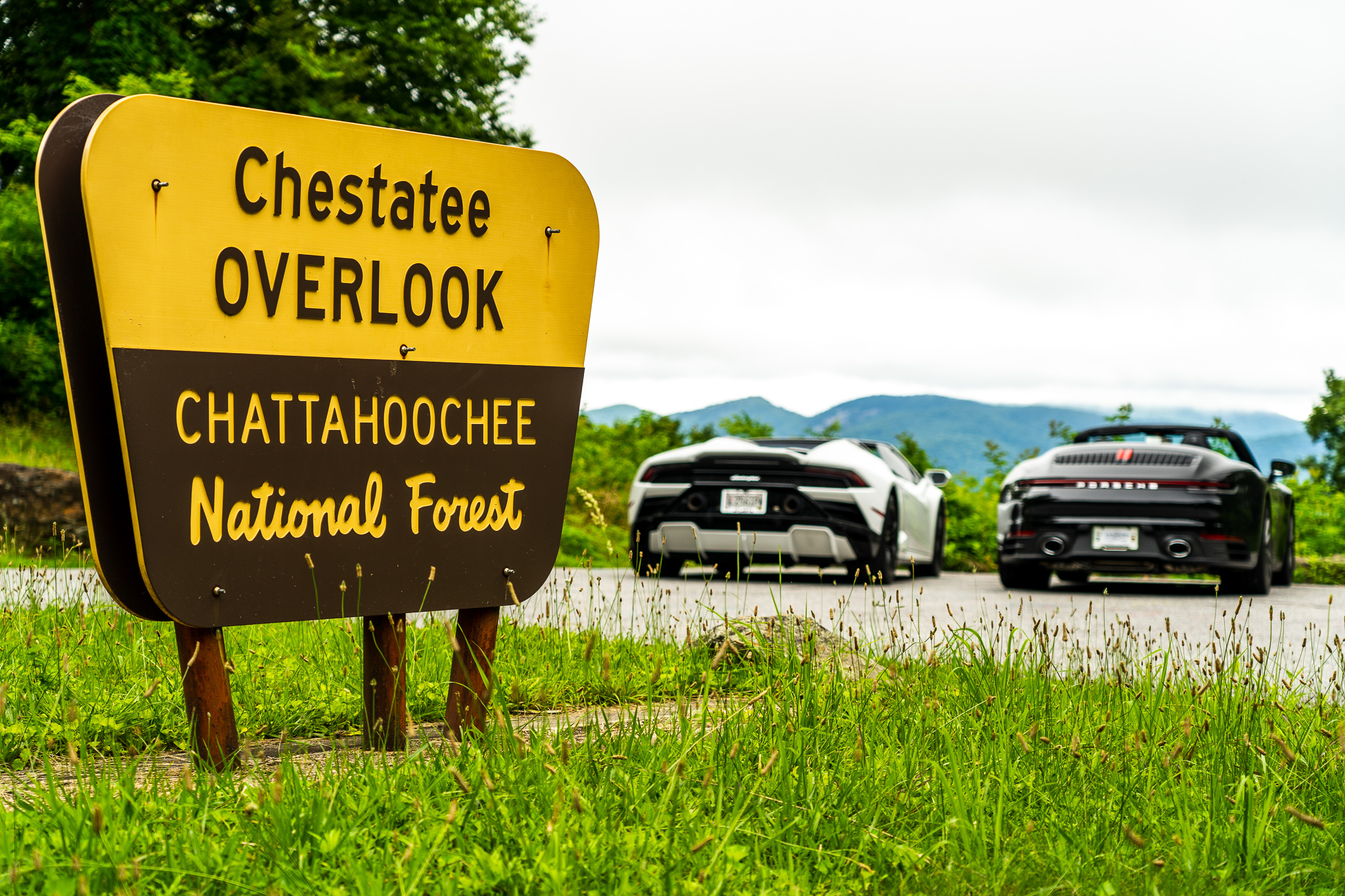 Two supercars in the Chattahoochee National Forest