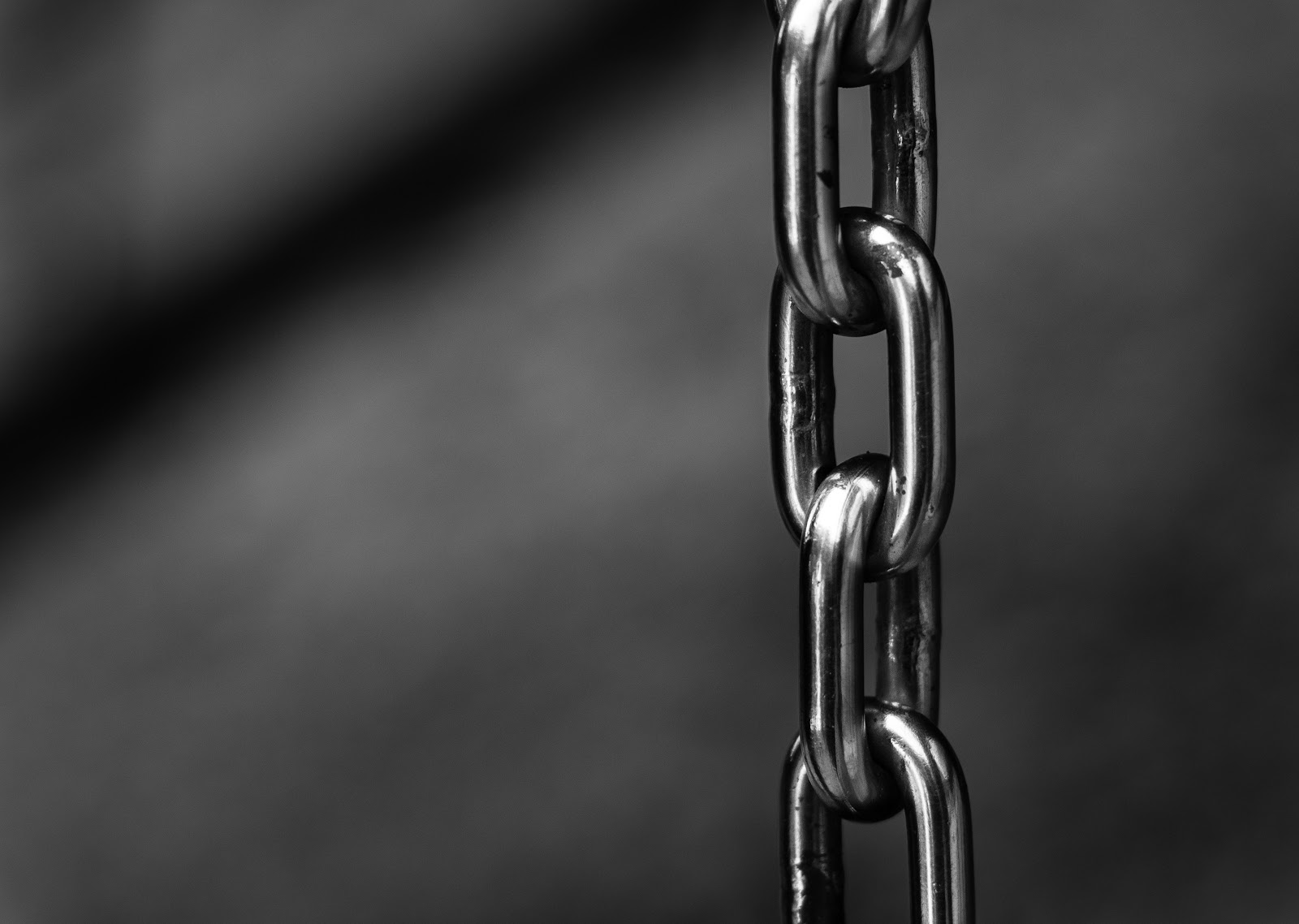 A close-up of metal links in a chain.