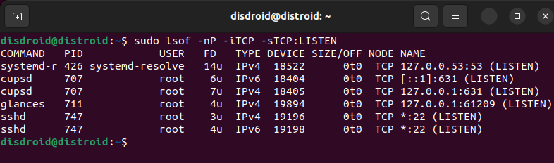 check listening ports on linux