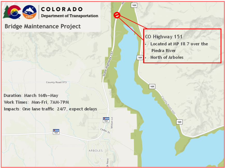 Location on map of CO 151 bridge 