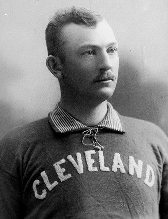 Black and white portrait of Cy Young in his Cleveland Spiders gear