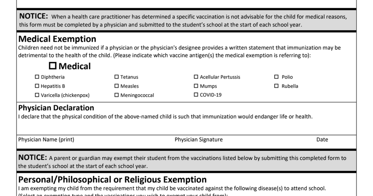 Medical Religious Philosophical Certificate Of Exemption With Cert pdf 