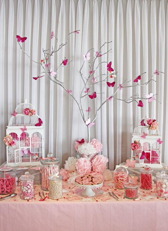 Shades of pink and white butterfly baby shower decoration
