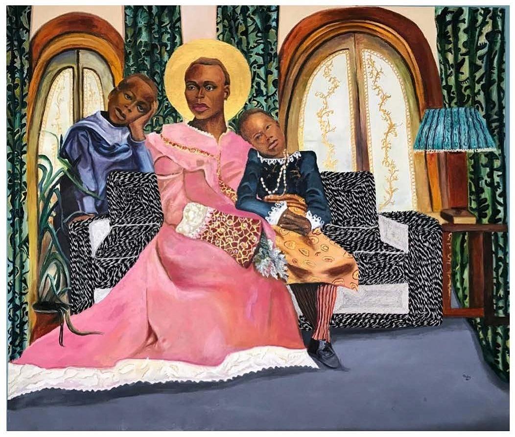 A painting of a person holding a baby and a person sitting on a chair

Description automatically generated with low confidence