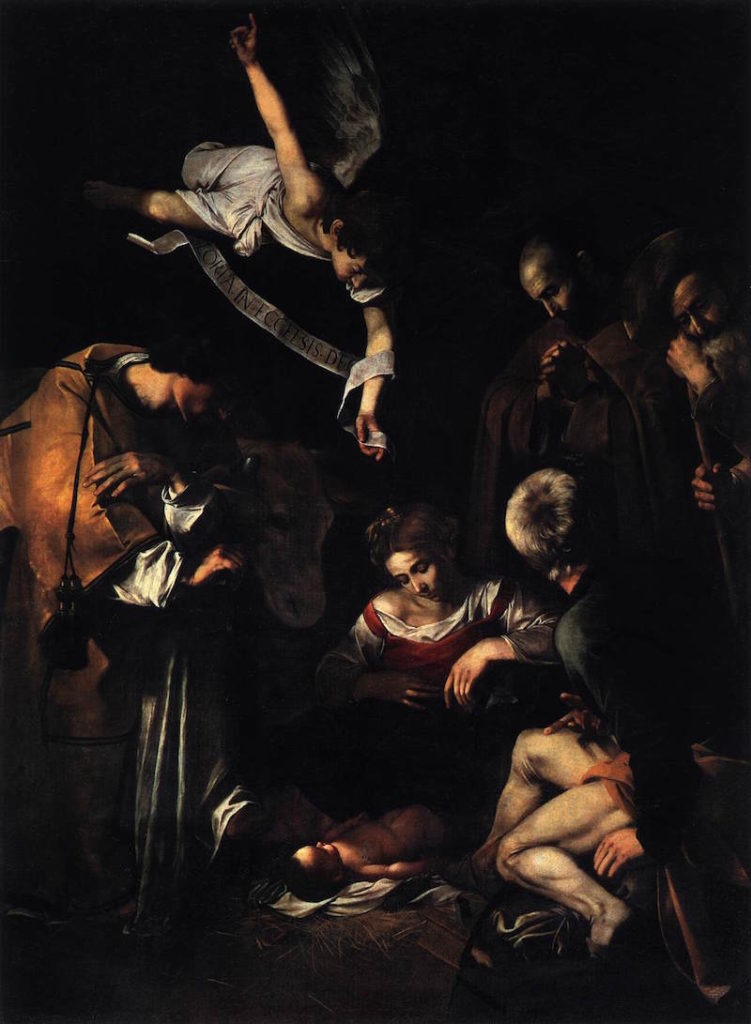 Caravaggio Nativity with St Francis and St Lawrence (1609).jpg