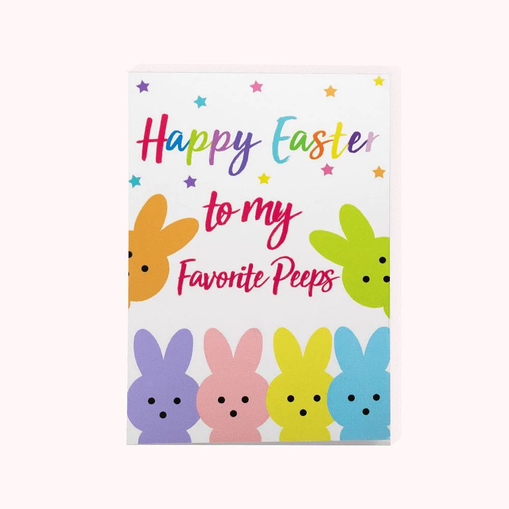 carte de Pâques décorée de lapins et personnalisée d’un message coloré. 