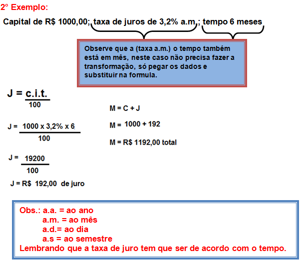 Juros Simples, Notas de aula Cálculo