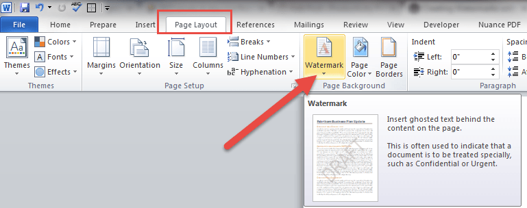 marca de agua en Microsoft Word